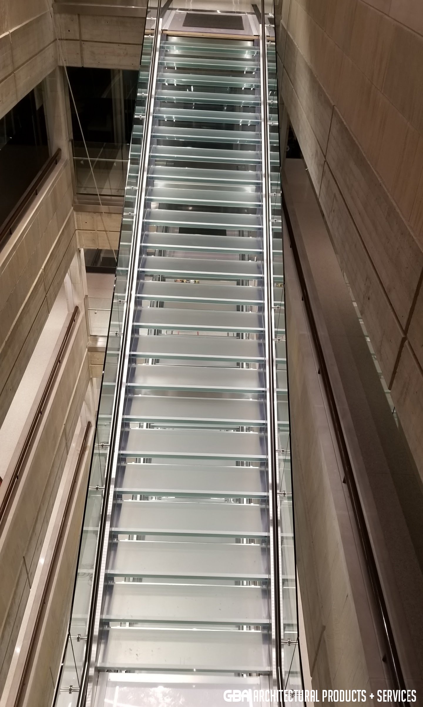 clear glass stairs