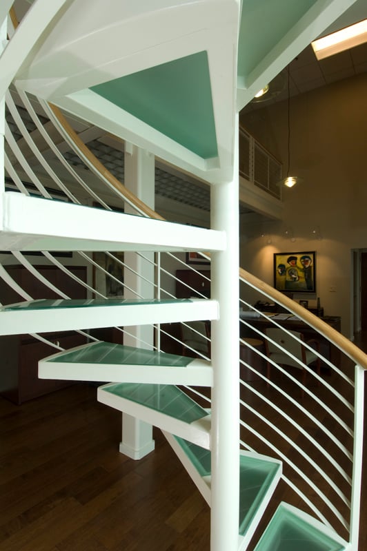 glass stair treads on a glass staircase