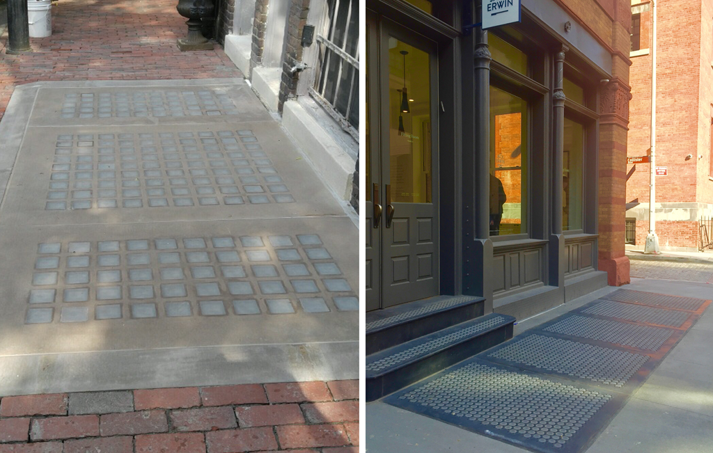 sidewalk vault lights: concrete and cast iron.