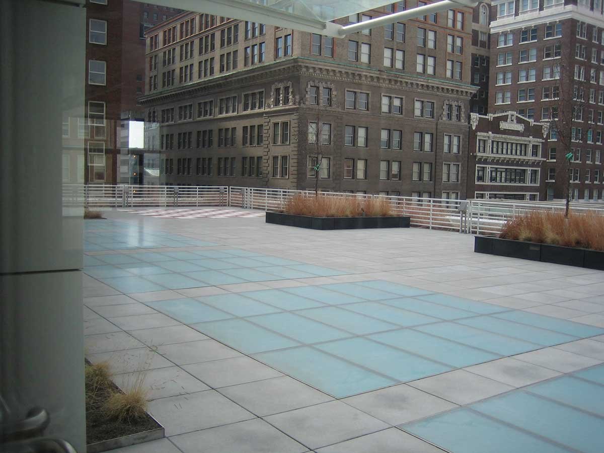 Walk-on-skylight-with-pedestal-paver-system